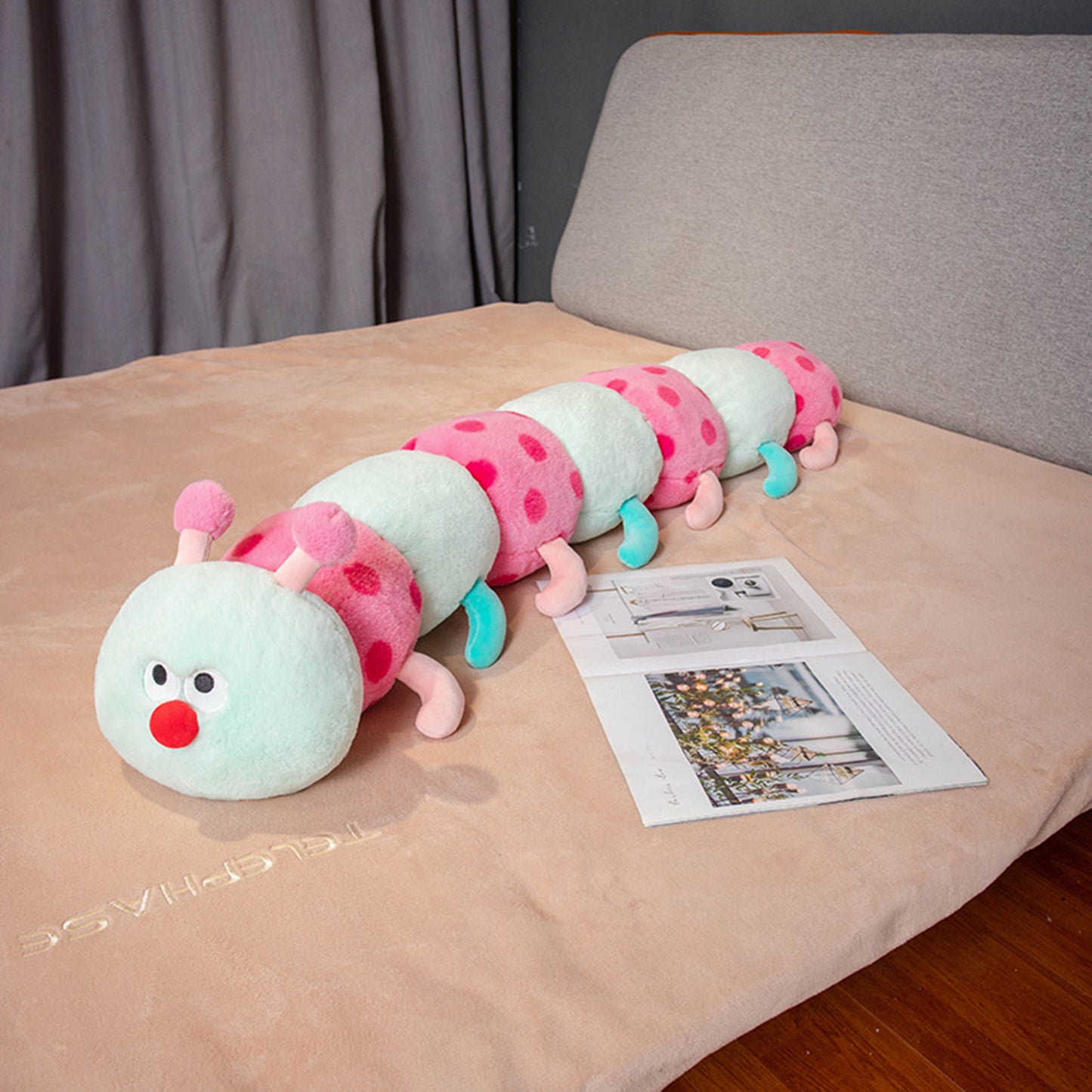 35.4 Inch Caterpillar Stuffed Animals Colorful Caterpillar Plush Toys Hugging Pillow Soft Plushies Doll (Aqua)