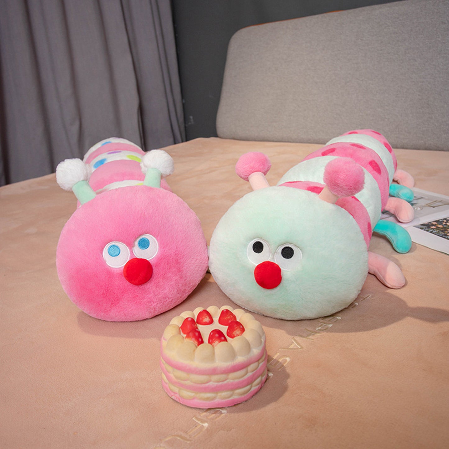 35.4 Inch Caterpillar Stuffed Animals Colorful Caterpillar Plush Toys Hugging Pillow Soft Plushies Doll (Aqua)