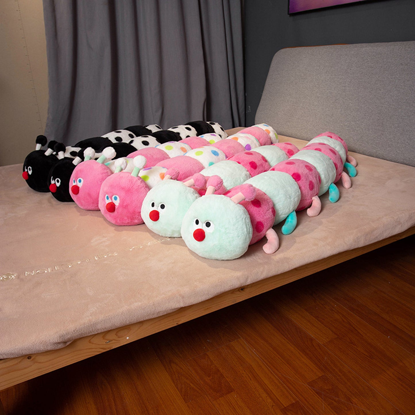 35.4 Inch Caterpillar Stuffed Animals Colorful Caterpillar Plush Toys Hugging Pillow Soft Plushies Doll (Aqua)