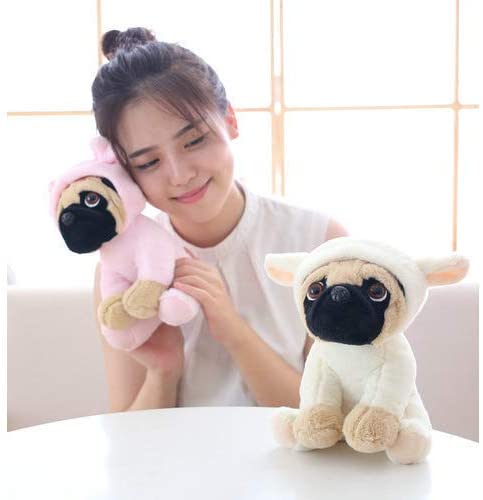 Cute Pug Stuffed Animal Cosplay as White Sheep Plush Toys Soft Pug Dog Toy in Sheep Costume, Great Plushies Toys Stuffed Animals for Kids ,10 Inch
