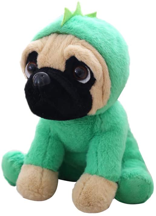 Pug-Dinosaur Stuffed Animal, Pug Dog Wearing Green Dinosaur Costume,Plushies Pug Dressed as Cute Dinosaur Funny Plush Toys for Kids Stuffed Animals Gift for Lover 10 Inch