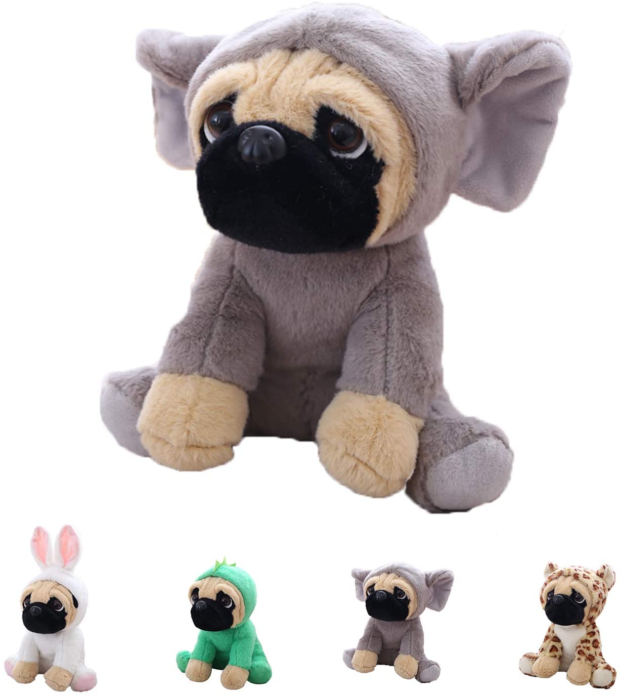 Cute Pug Stuffed Animal Cosplay as Gray Elephant Plush Toys Soft Pug Dog Toy in Elephant Costume, Great Plushies Toys Stuffed Animals for Kids ,10 Inch