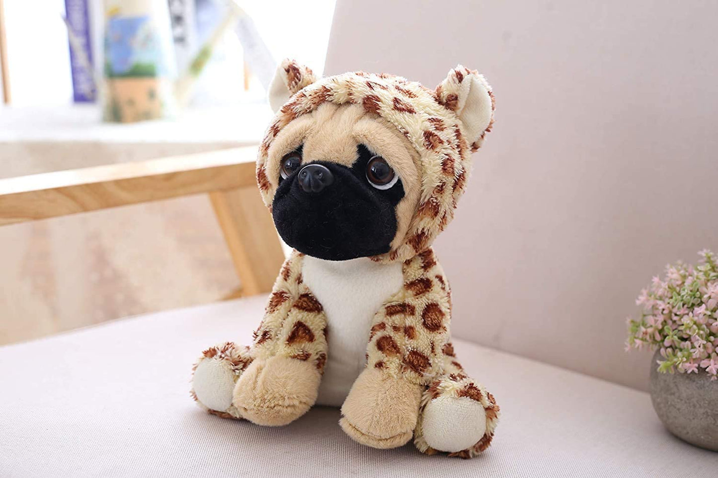 Cute Pug Dog Stuffed Animal Cosplay as Brown Panther Plush Toys Soft Pug Toy in Panther Costume, Great Plushies Toys Stuffed Animals for Kids ,10 Inch