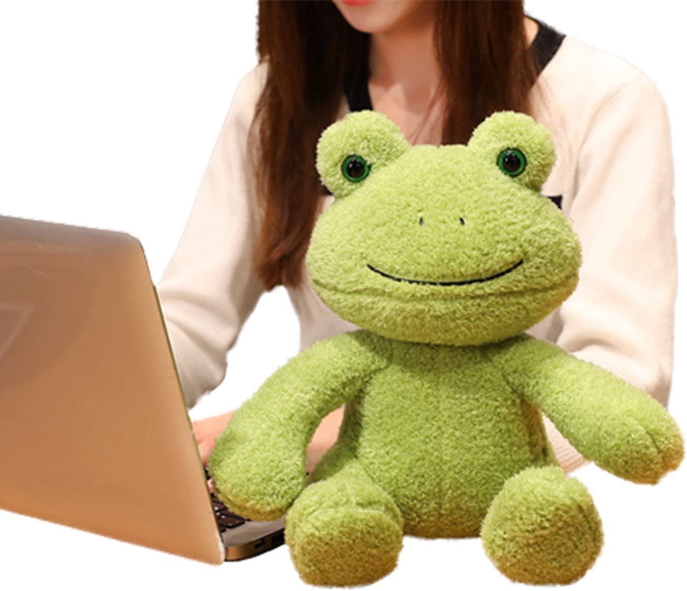 Soft Green Frog Stuffed Animals Sitting Frog Plush Toys Velvet Frog Plushies Cuddly Frog Doll Gift for Kids and Lovers in Birthday, Christmas, Valentine's Day