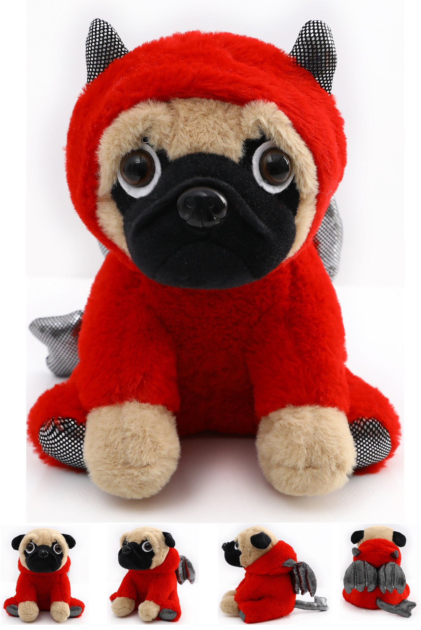 Pug Stuffed Animal, Pug Dog Wearing Cute Costume, Plushies Pug Dressed as Cute Funny Plush Toys for Kids Stuffed Animals Gift for Lover 10 Inch (Pug-Devil RE)