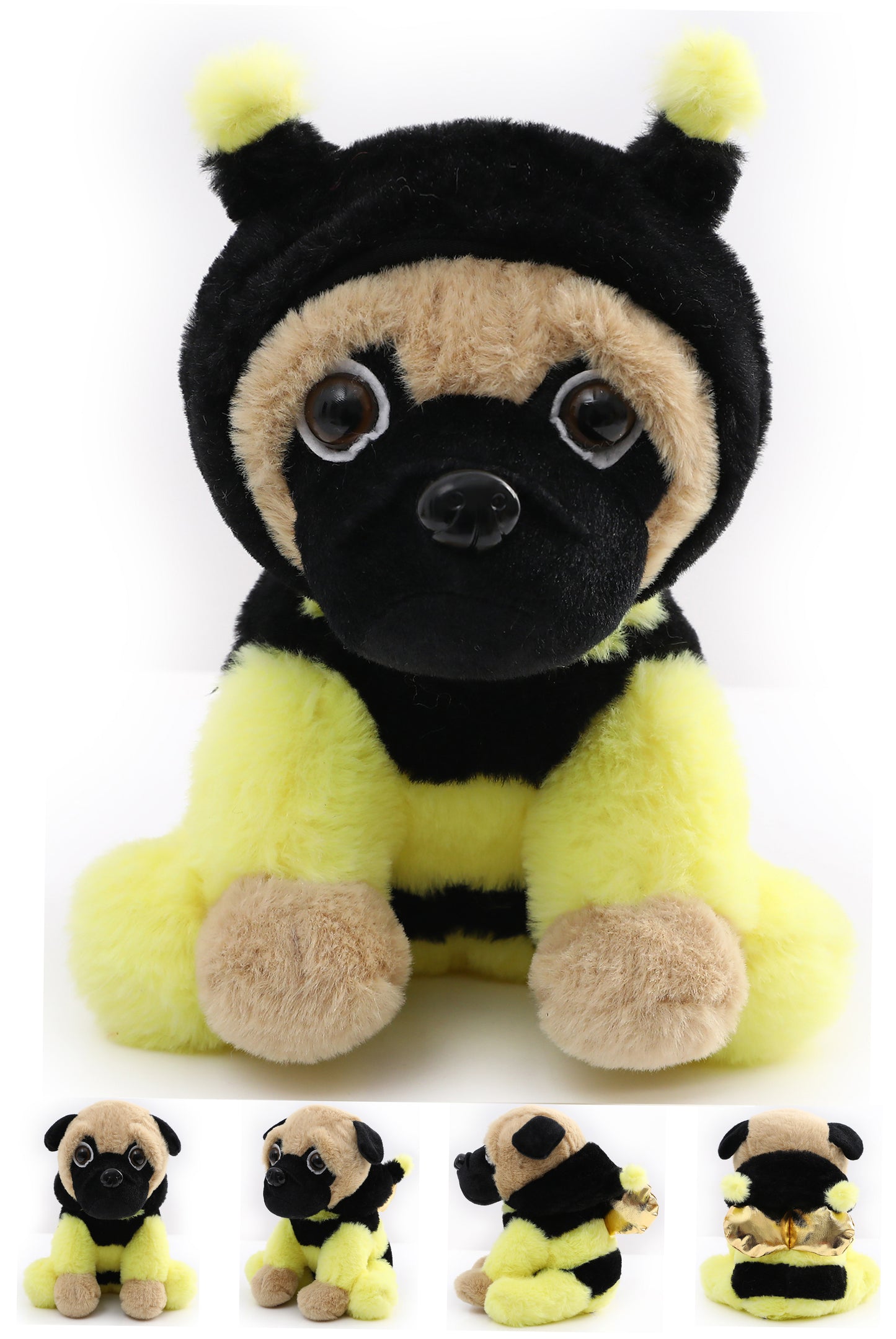 Pug Stuffed Animal, Pug Dog Wearing Cute Costume, Plushies Pug Dressed as Cute Funny Plush Toys for Kids Stuffed Animals Gift for Lover 10 Inch (Pug-BEE Plush YE)