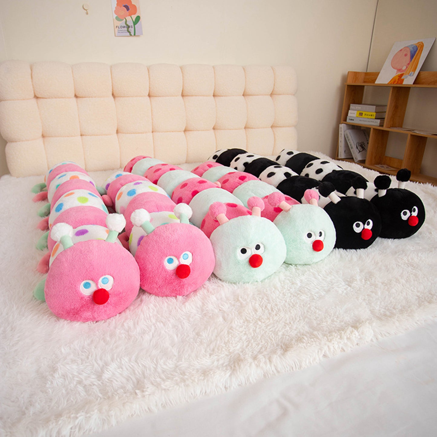 35.4 Inch Caterpillar Stuffed Animals Colorful Caterpillar Plush Toys Hugging Pillow Soft Plushies Doll (Aqua)