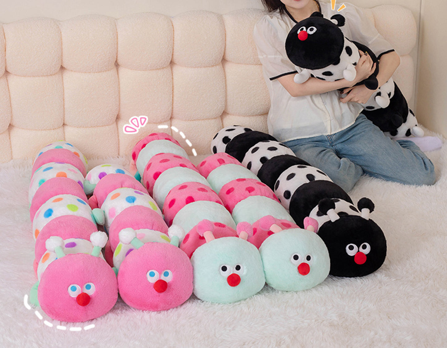 35.4 Inch Caterpillar Stuffed Animals Colorful Caterpillar Plush Toys Hugging Pillow Soft Plushies Doll (Aqua)