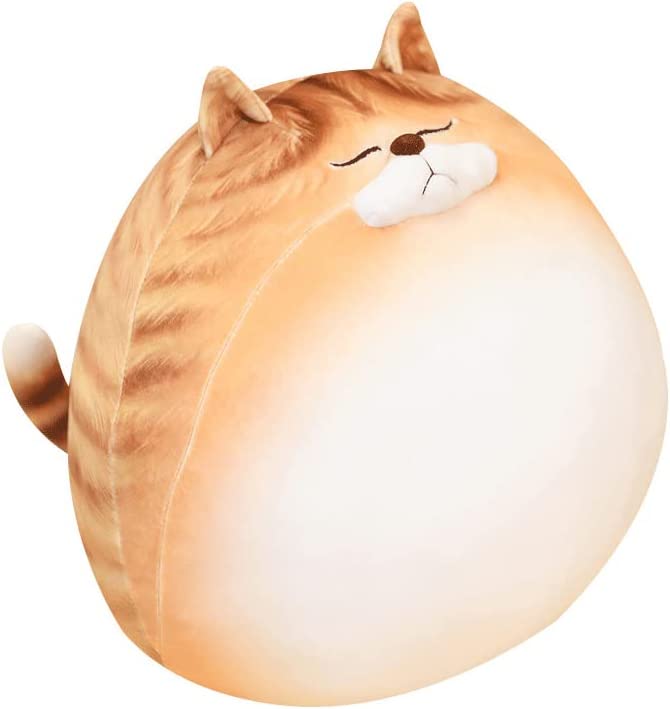 12 Inch Orange Striped Tabby Cat Stuffed Animals Round Fat Striped Tabby Cat Plush Hugging Pillow Stuffed Cat Doll Plushies Gift for Kids and Lovers in Birthday, Christmas, Valentine's Day...