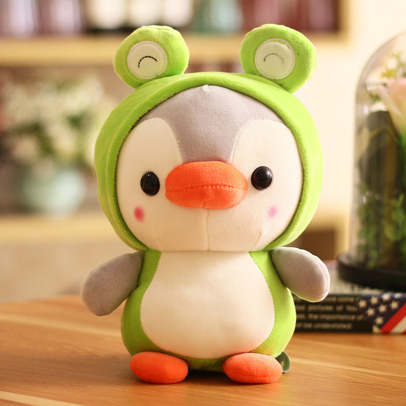 Penguin Stuffed Animal in Cute Frog Costume, Adorable Penguin Plushies Wearing Frog Animal Outfit, Plush Toys as Great Gift for Kids. Stuffed Animals for Daily 10 Inch