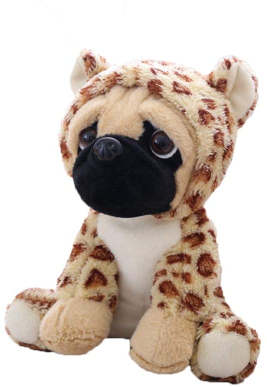 Cute Pug Dog Stuffed Animal Cosplay as Brown Panther Plush Toys Soft Pug Toy in Panther Costume, Great Plushies Toys Stuffed Animals for Kids ,10 Inch