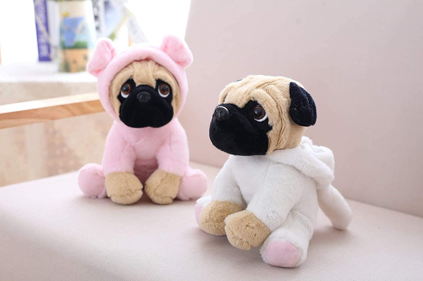 Pug Dog Stuffed Animal in White Coney Costume, Adorable Plushies Pug Wearing Rabbit Outfit, Plush Toys as Great Gift for Kids. Stuffed Animals for Daily 10 Inch