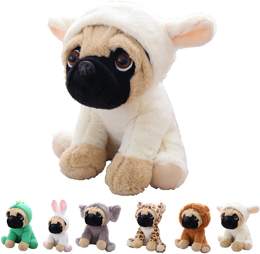 Cute Pug Stuffed Animal Cosplay as White Sheep Plush Toys Soft Pug Dog Toy in Sheep Costume, Great Plushies Toys Stuffed Animals for Kids ,10 Inch