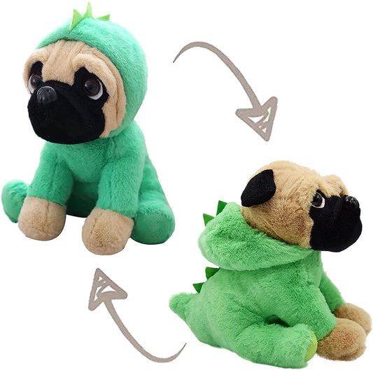 Pug-Dinosaur Stuffed Animal, Pug Dog Wearing Green Dinosaur Costume,Plushies Pug Dressed as Cute Dinosaur Funny Plush Toys for Kids Stuffed Animals Gift for Lover 10 Inch