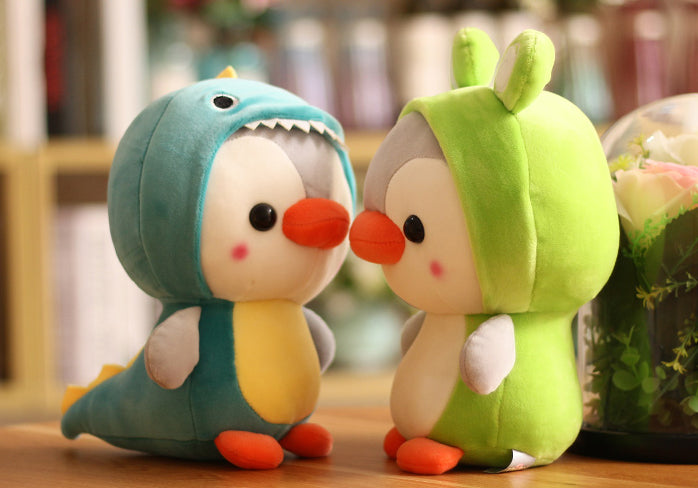 Penguin Stuffed Animal in Cute Frog Costume, Adorable Penguin Plushies Wearing Frog Animal Outfit, Plush Toys as Great Gift for Kids. Stuffed Animals for Daily 10 Inch