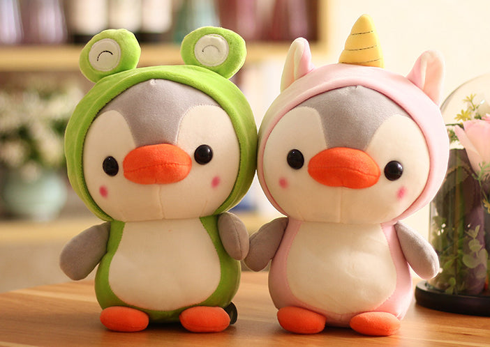 Penguin Stuffed Animal in Cute Frog Costume, Adorable Penguin Plushies Wearing Frog Animal Outfit, Plush Toys as Great Gift for Kids. Stuffed Animals for Daily 10 Inch