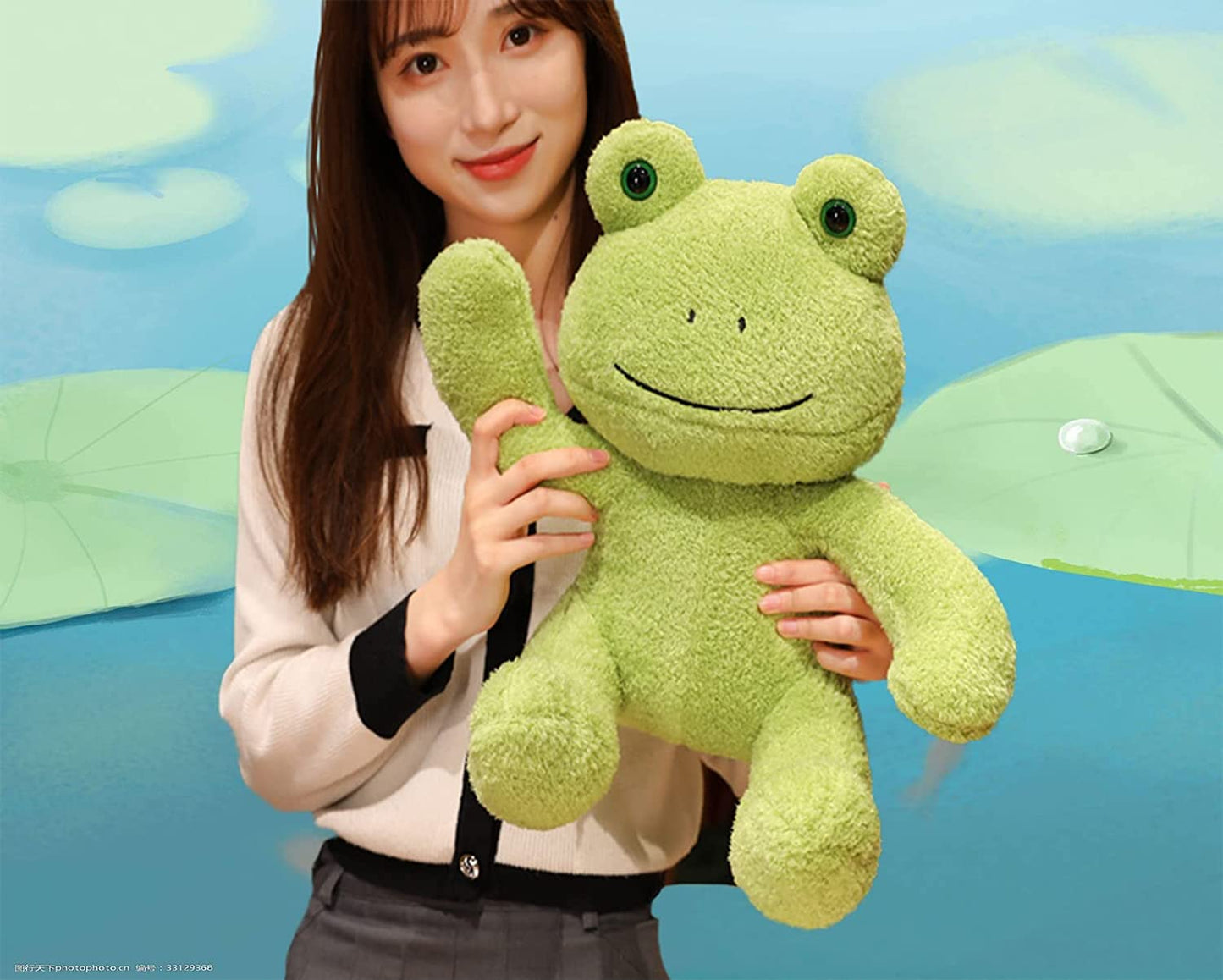 Soft Green Frog Stuffed Animals Sitting Frog Plush Toys Velvet Frog Plushies Cuddly Frog Doll Gift for Kids and Lovers in Birthday, Christmas, Valentine's Day